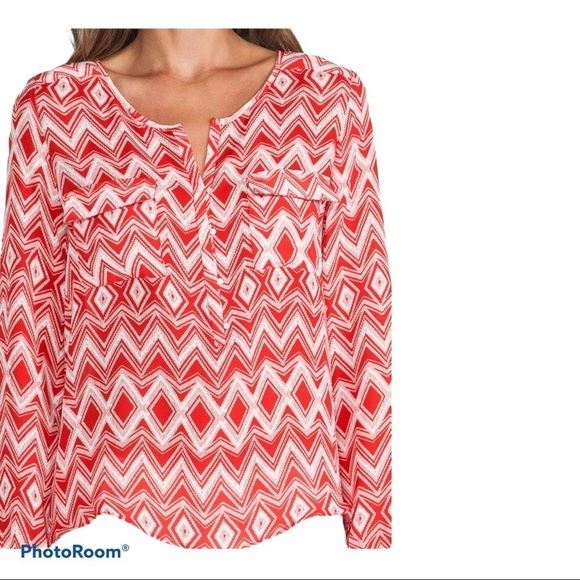 PARKER Marissa Blouse in Silk Crimson Geo Long Sleeve Sz M - Picture 2 of 14